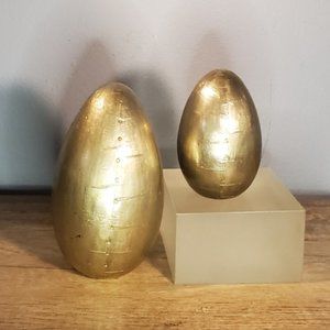 UNIQUE HANDMADE PAIR LARGE & SMALL BRASS "PLATED" EGGS